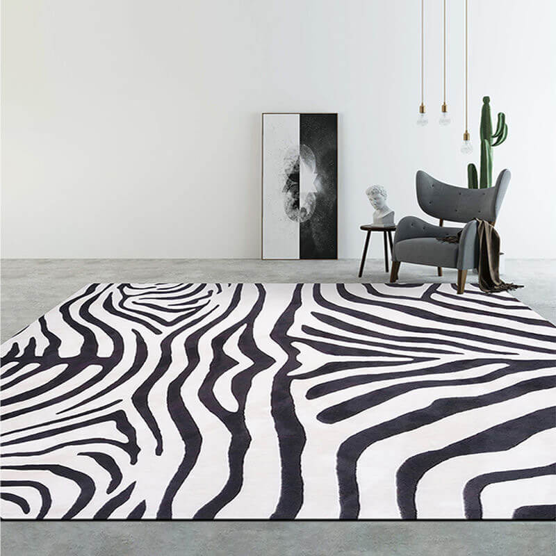 Black and White Zebra Texture Soft Faux Cashmere Carpets for Bedroom Living Room Hall