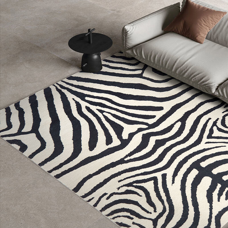 Black and White Zebra Texture Soft Faux Cashmere Carpets for Bedroom Living Room Hall
