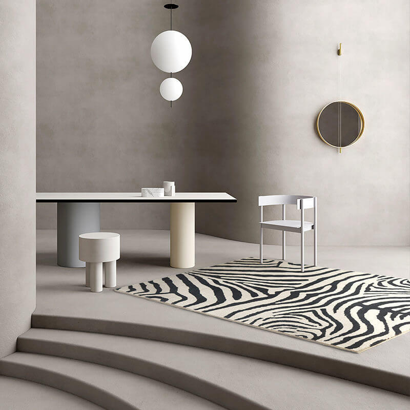 Black and White Zebra Texture Soft Faux Cashmere Carpets for Bedroom Living Room Hall