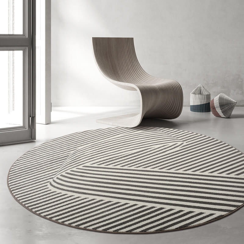 Simple Lines Pattern Round Faux Cashmere Shaggy Area Rugs For Living Bedroom Bedside Carpets