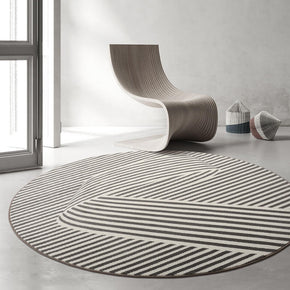Simple Lines Pattern Round Faux Cashmere Shaggy Area Rugs For Living Bedroom Bedside Carpets