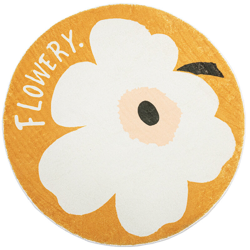 Cute Warm White Flower Pattern Carpets Round Rugs for Hall Bedroom Living Room