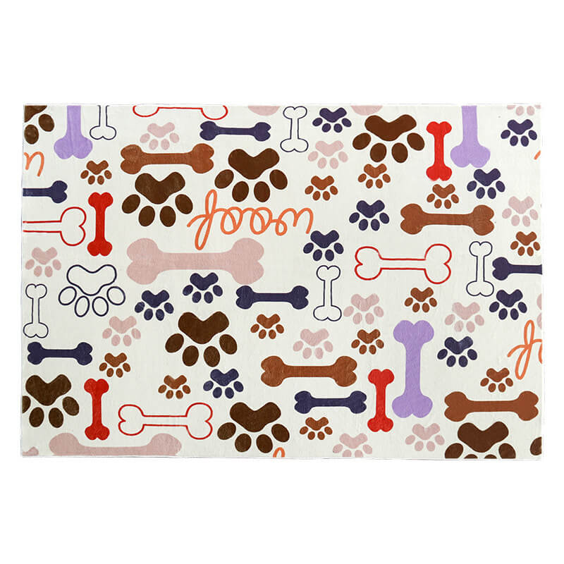 Colorful Paw Prints and Bones Pattern Faux Cashmere Soft Shaggy Area Rug Carpets For Living Room Bedroom Hall Office