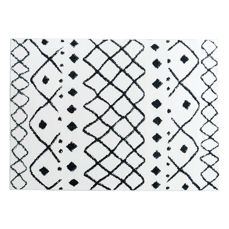 Black Morocco Pattern Faux Cashmere Soft Shaggy Area Rug Carpets For Living Room Bedroom Hall Office