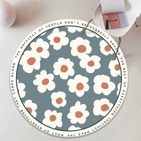 Flowers Pattern Round Faux Cashmere Shaggy Area Rugs For Bedroom Kids Room Bedside Carpets