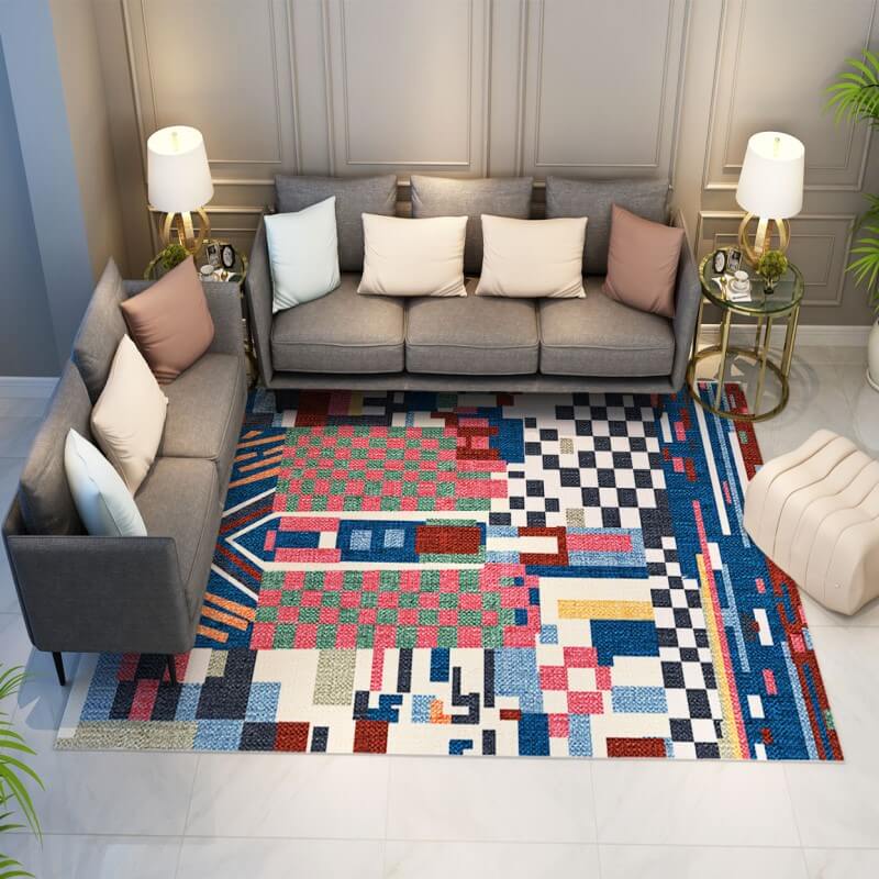 Interesting Geometric Patterns Multi-coloured Faux Cashmere Area Rugs Hall Living Room and Office Carpets