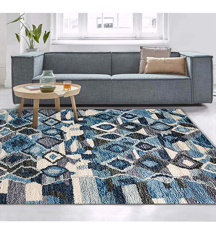 Blue Grey Moroccan Pattern Faux Cashmere Area Rugs Living Room Hall and Office Carpets