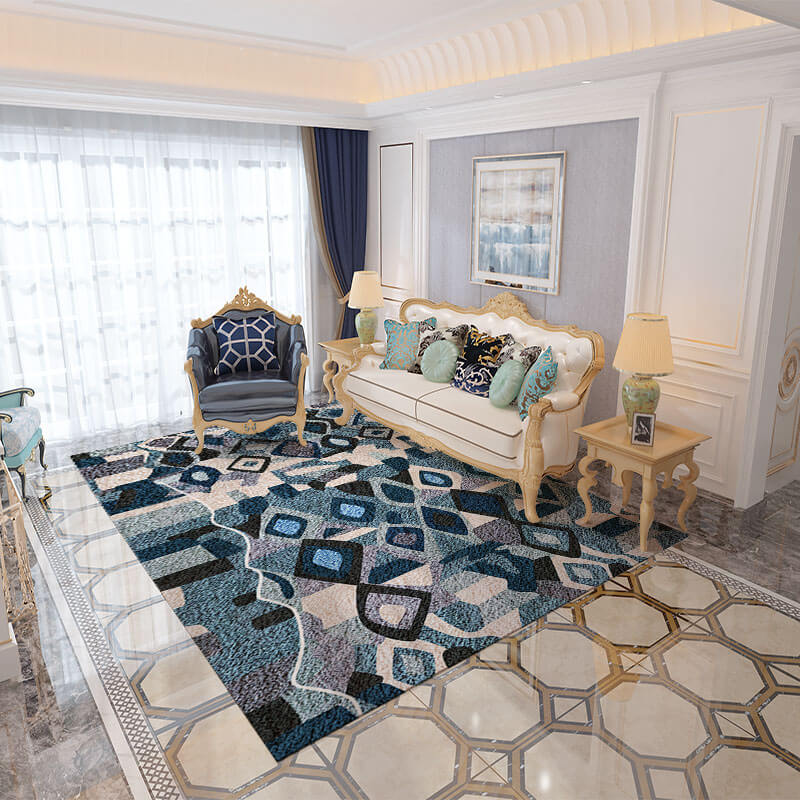 Blue Grey Moroccan Pattern Faux Cashmere Area Rugs Living Room Hall and Office Carpets