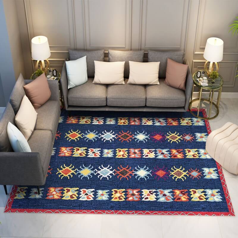 Faux Cashmere Blue Moroccan Pattern Area Rugs Living Room Office and Hall Carpets