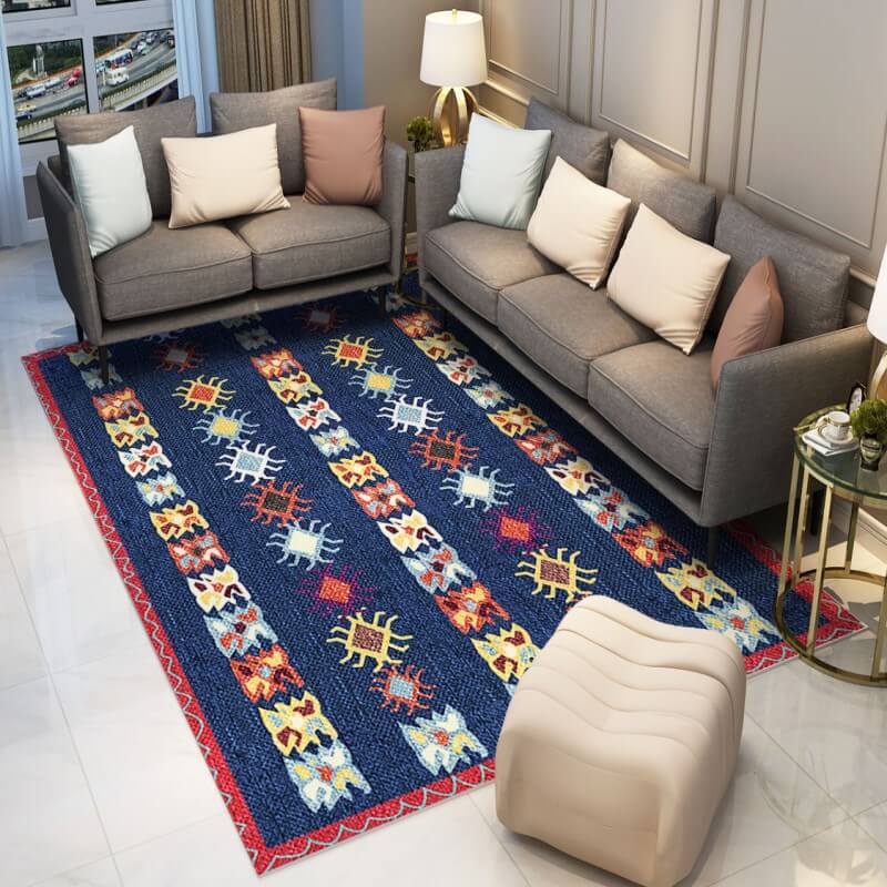 Faux Cashmere Blue Moroccan Pattern Area Rugs Living Room Office and Hall Carpets