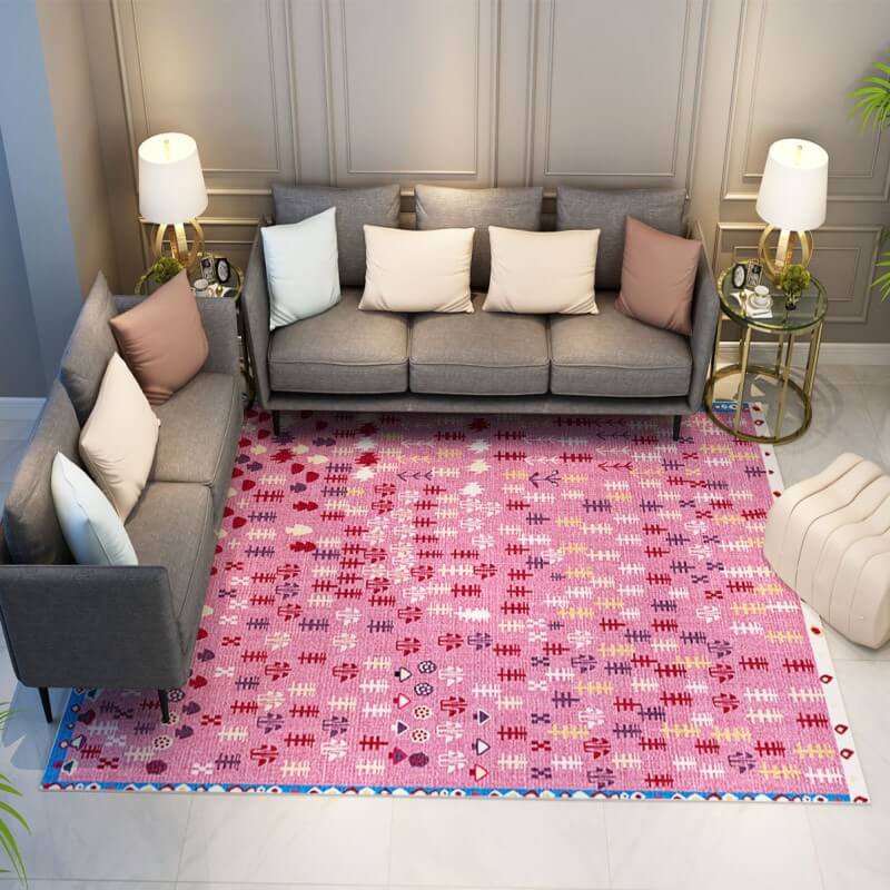 Cute Pink Modern Pattern Faux Cashmere Area Rugs Living Room Office and Hall Carpets