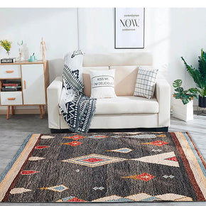 Black Moroccan Pattern Faux Cashmere Area Rugs Living Room Office and Hall Carpets