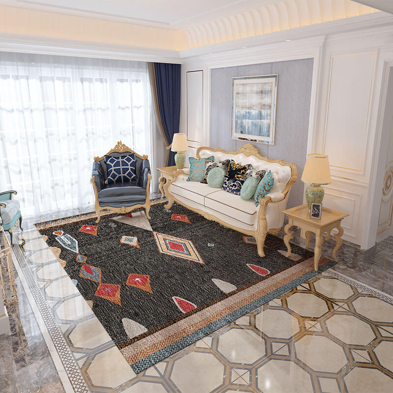 Black Moroccan Pattern Faux Cashmere Area Rugs Living Room Office and Hall Carpets