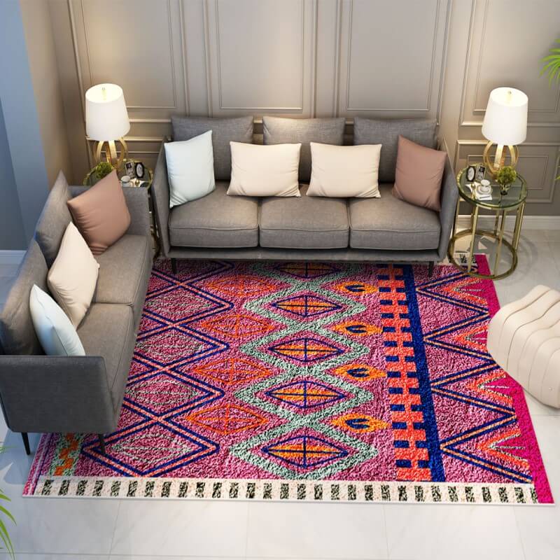 Pink Purple Moroccan Pattern Faux Cashmere Area Rugs Living Room Office and Hall Carpets