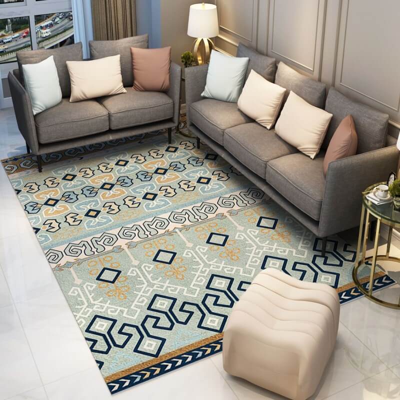 Gradient Green Moroccan Pattern Faux Cashmere Area Rugs Living Room Office and Hall Carpets