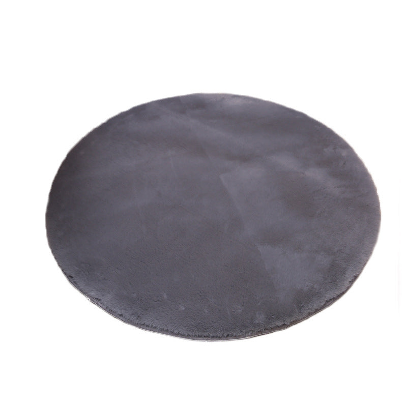 Grey Round Faux Rabbit Fur Plain Shaggy Soft Rugs For Living Room Nursery Bedroom Bedside Rugs Floor Mats