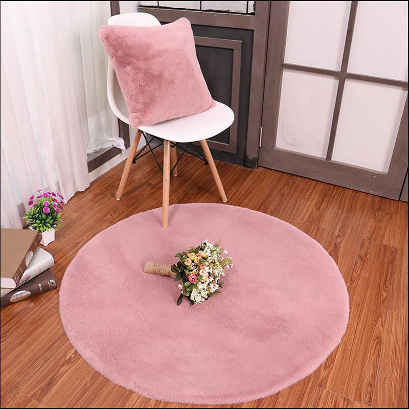 Pink Round Faux Rabbit Fur Plush Soft Plain Rugs For Living Room Nursery Bedroom Bedside Rugs Floor Mats
