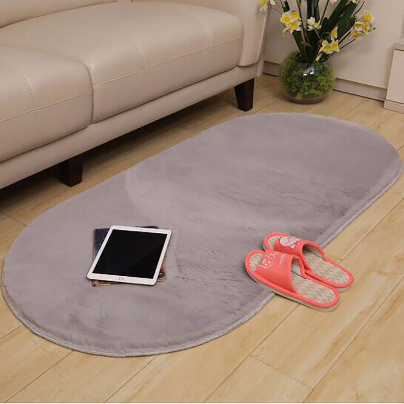 Light Grey Oval Faux Rabbit Fur Shaggy Soft Comfy Rugs For Living Room Nursery Bedroom Bedside Rugs Floor Mats