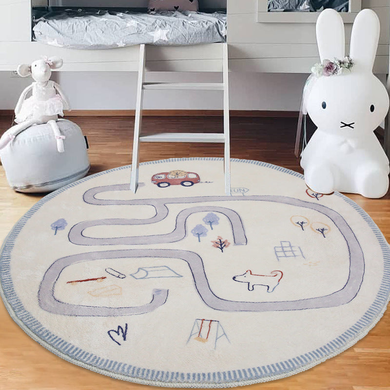 City Road Pattern Round Beige Carpet For Nursery Kids Room Area Rugs