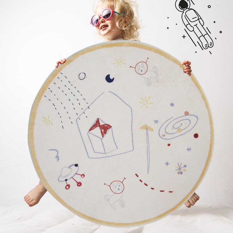 Abstract Stick Figure Pattern Round Beige Carpet For Nursery Kids Room Area Rugs