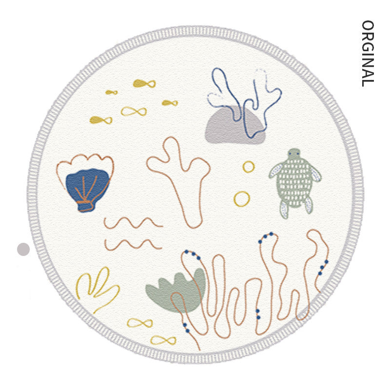 Marine Life Pattern Round Beige Carpet For Nursery Kids Room Area Rugs