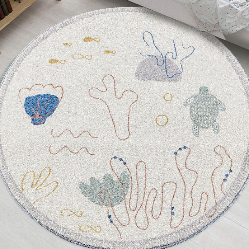 Marine Life Pattern Round Beige Carpet For Nursery Kids Room Area Rugs