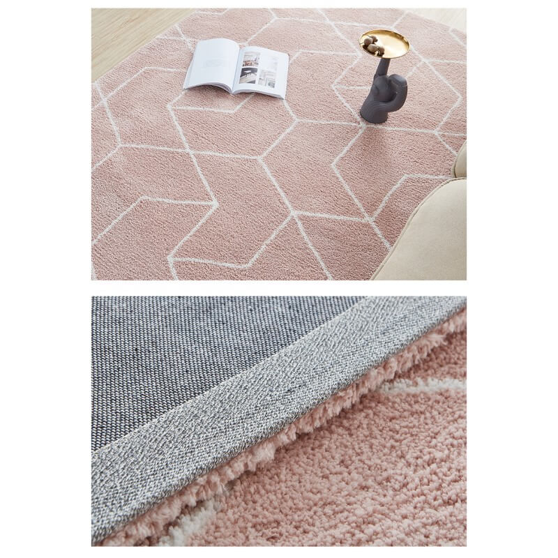Lovely Pink Geometric Pattern Shaggy Rugs For Living Room Bedroom Hall