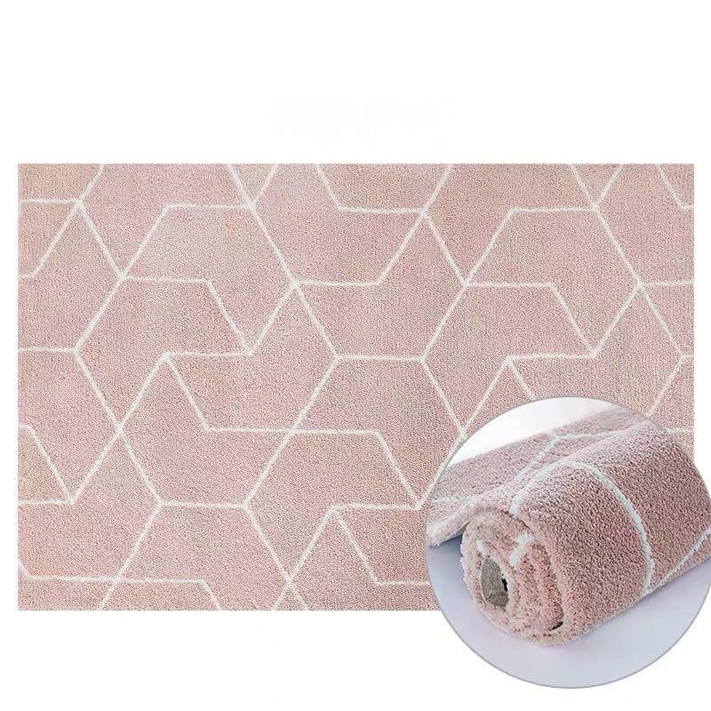 Lovely Pink Geometric Pattern Shaggy Rugs For Living Room Bedroom Hall