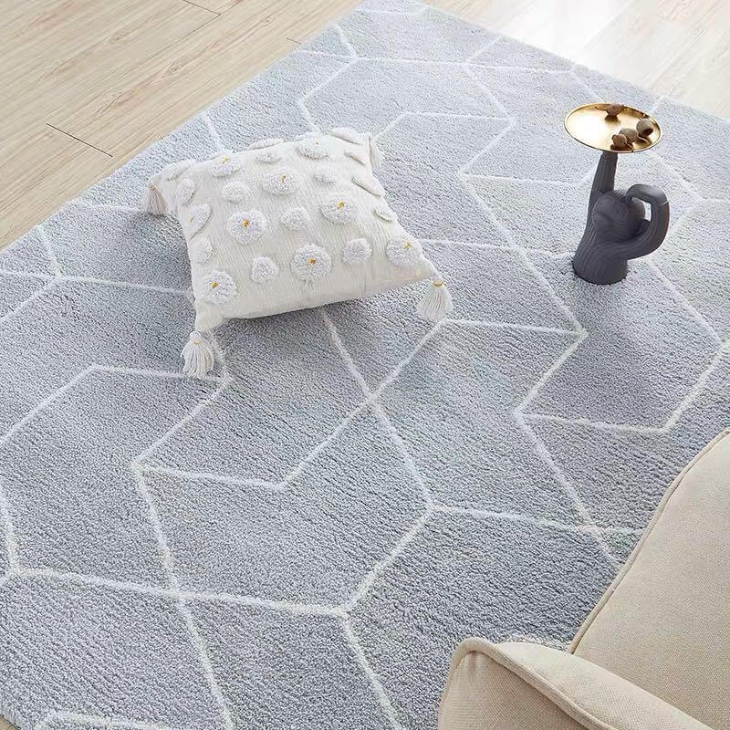 Elegant Grey Geometric Pattern Shaggy Rugs For Living Room Bedroom Hall