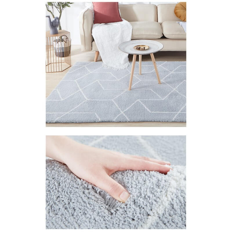 Elegant Grey Geometric Pattern Shaggy Rugs For Living Room Bedroom Hall
