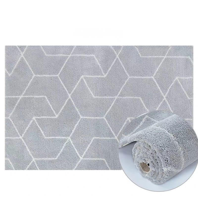 Elegant Grey Geometric Pattern Shaggy Rugs For Living Room Bedroom Hall