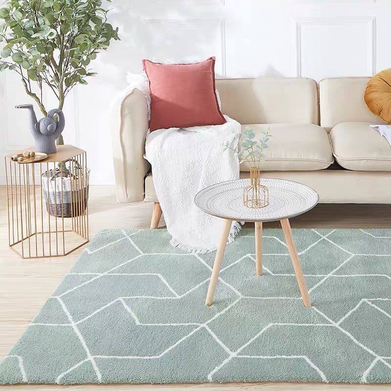 Lively Green Geometric Pattern Shaggy Rugs For Living Room Bedroom Hall