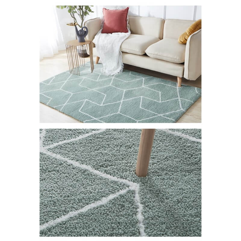 Lively Green Geometric Pattern Shaggy Rugs For Living Room Bedroom Hall