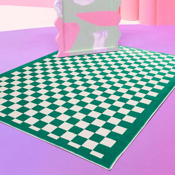 Green Checkerboard Pattern Shaggy Rugs For Living Room Bedroom Hall