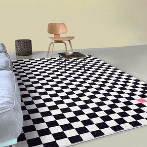 Black Checkerboard Pattern Shaggy Rugs For Living Room Bedroom Hall