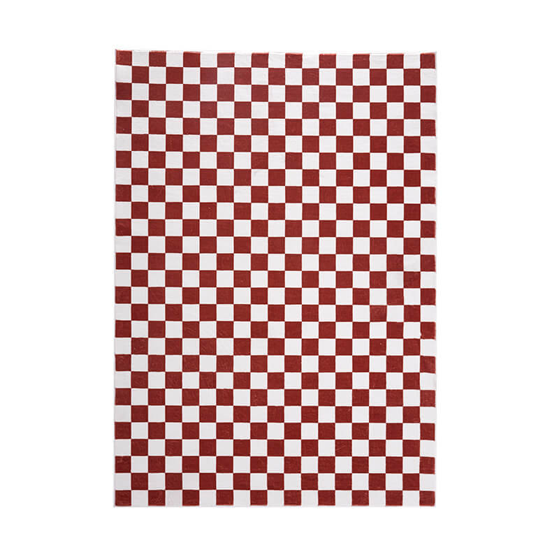 Red Checkerboard Pattern Shaggy Rugs For Living Room Bedroom Hall