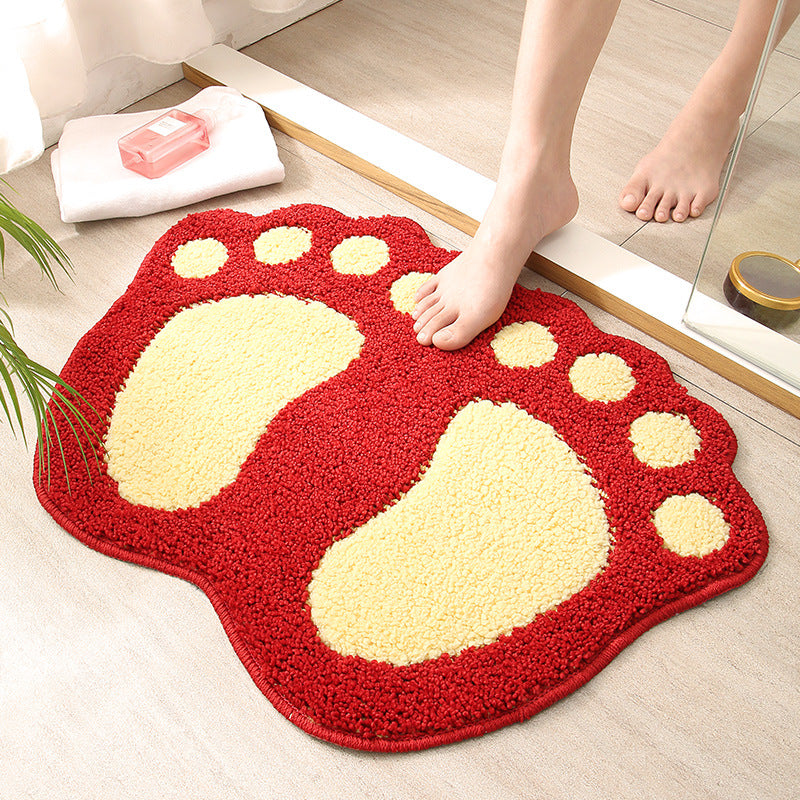 Red Feet Shape Girl's Bedroom Kids Room Bedside Floor Mat Bathroom Entryway Anti-slip Doormat Rugs