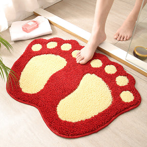 Red Feet Shape Girl's Bedroom Kids Room Bedside Floor Mat Bathroom Entryway Anti-slip Doormat Rugs