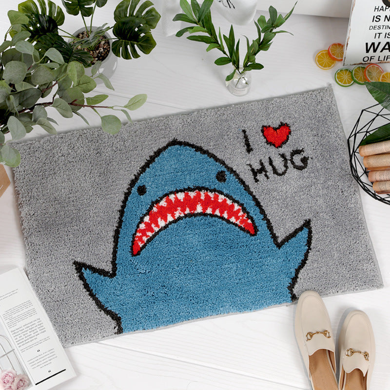 Cartoon Cute Shark Patterned Entryway Doormat Rugs Kitchen Bathroom Anti-skip Mats