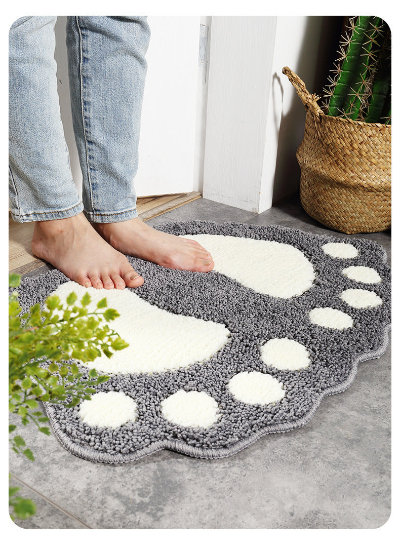 Grey Feet Shape Girl's Bedroom Kids Room Bedside Floor Mat Bathroom Entryway Anti-slip Doormat Rugs