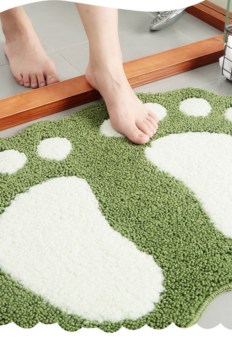 Green Feet Shape Girl's Bedroom Kids Room Bedside Floor Mat Bathroom Entryway Anti-slip Doormat Rugs