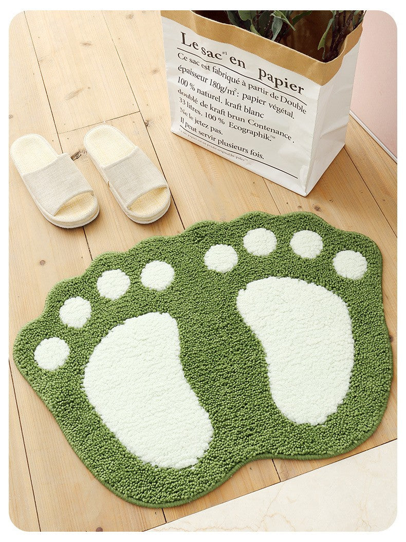 Green Feet Shape Girl's Bedroom Kids Room Bedside Floor Mat Bathroom Entryway Anti-slip Doormat Rugs