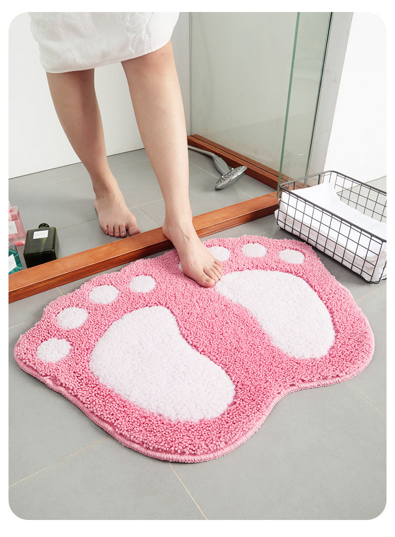 Pink Feet Shape Girl's Bedroom Kids Room Bedside Floor Mat Bathroom Entryway Anti-slip Doormat Rugs