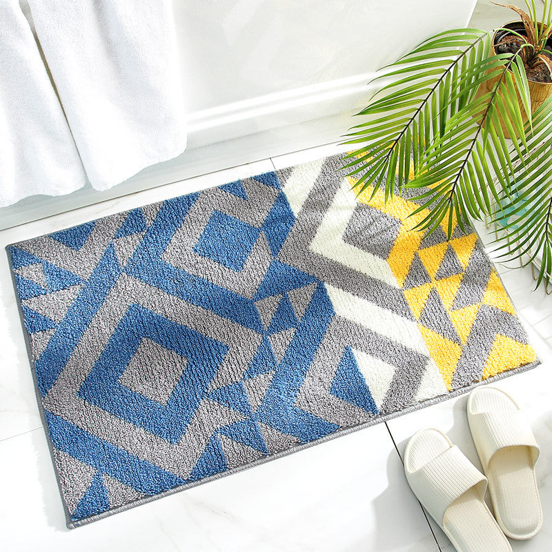 Blue Simple Striped Patterned Entryway Doormat Rugs Kitchen Bathroom Anti-skip Mats