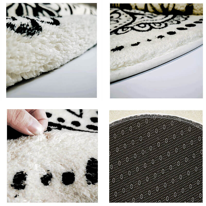 Black and White Geometric Diamond Carpets Round Rugs for Hall Bedroom Living Room