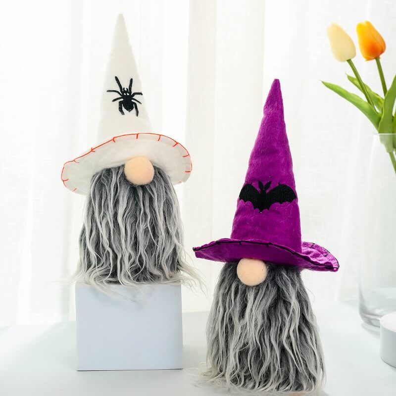 Halloween Peaked Hat and Long Bearded Gnome Doll Window Table Decoration