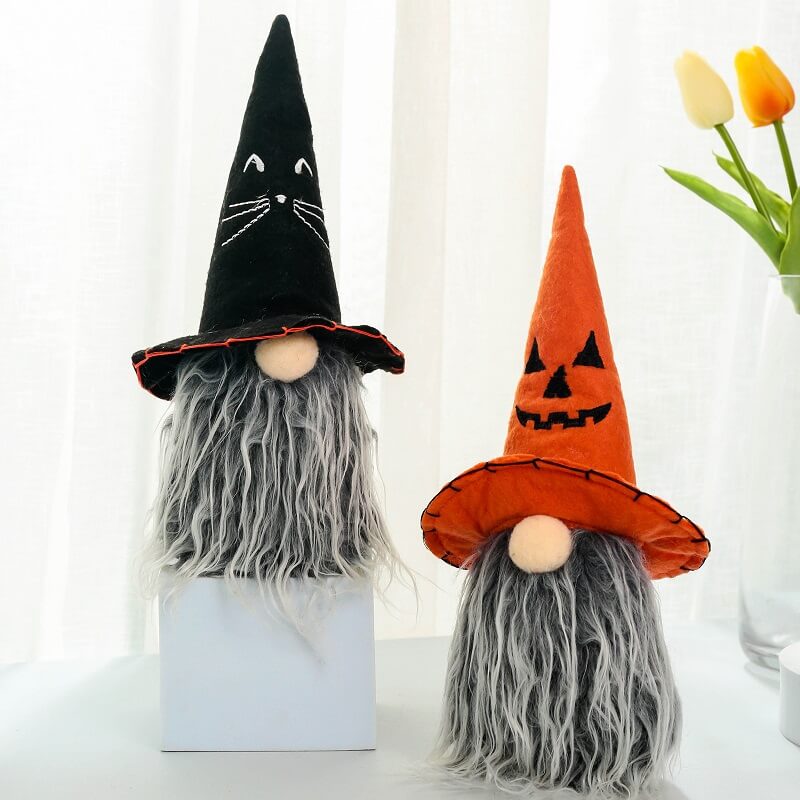 Halloween Peaked Hat and Long Bearded Gnome Doll Window Table Decoration