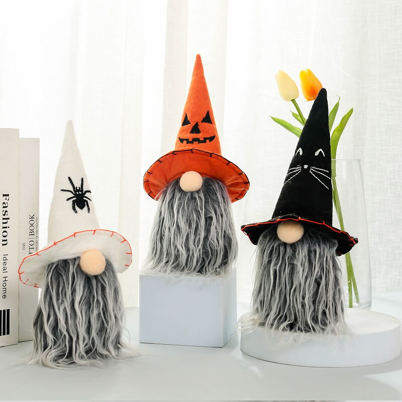 Halloween Peaked Hat and Long Bearded Gnome Doll Window Table Decoration