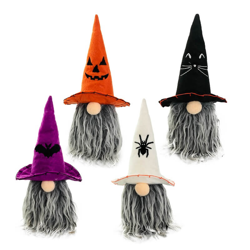 Halloween Peaked Hat and Long Bearded Gnome Doll Window Table Decoration