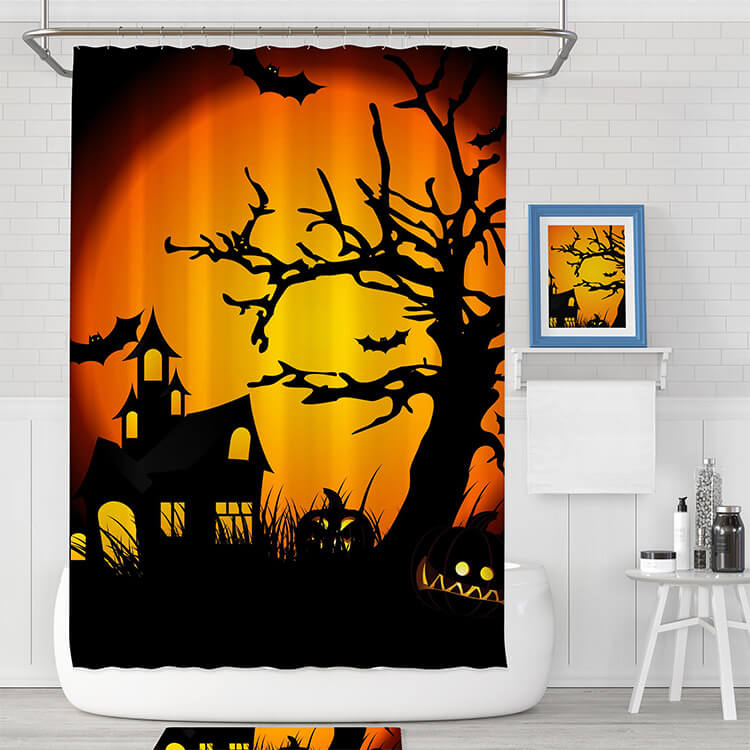 Halloween Shower Curtain Decoration with Hooks Waterproof and Washable